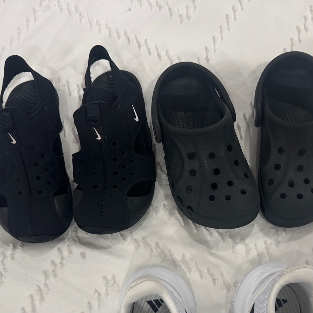 Nike Kids Black Sandals and Adidas White Sneakers
